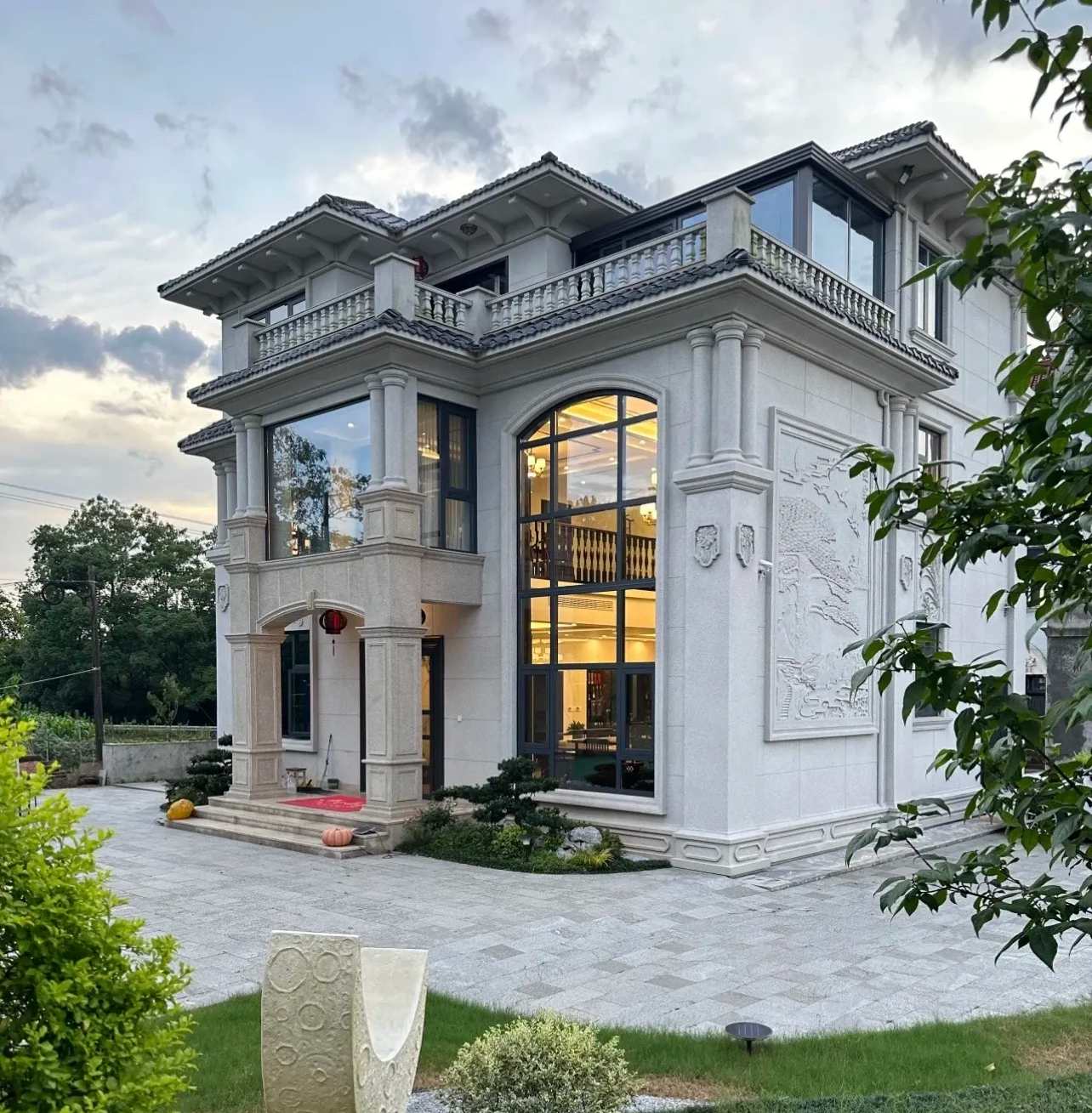 宿州 白麻花岗岩私人别墅干挂石材豪华定制