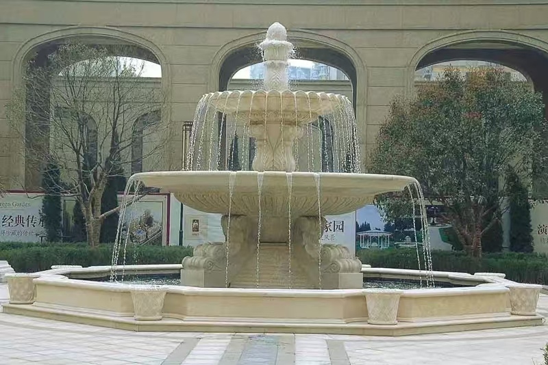 宿州 黄金麻花岗岩异型加工——户外庭院石雕流水喷泉